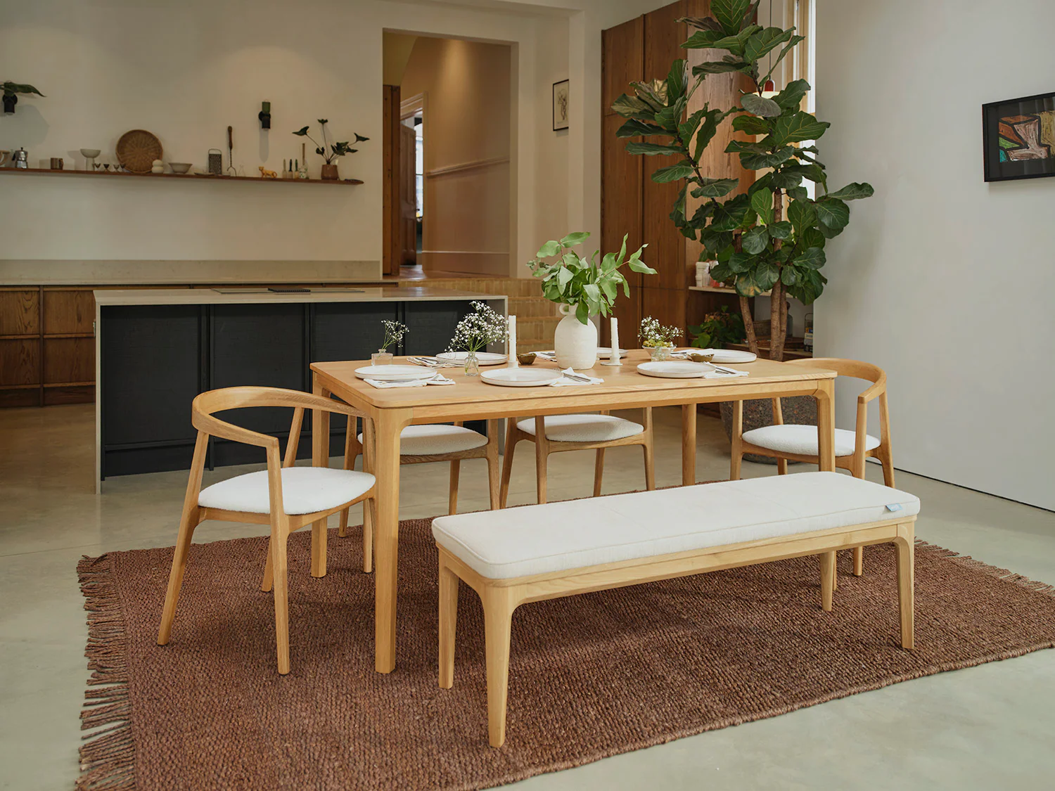 Dining Bench 01, Oak / Oyster - Image 2