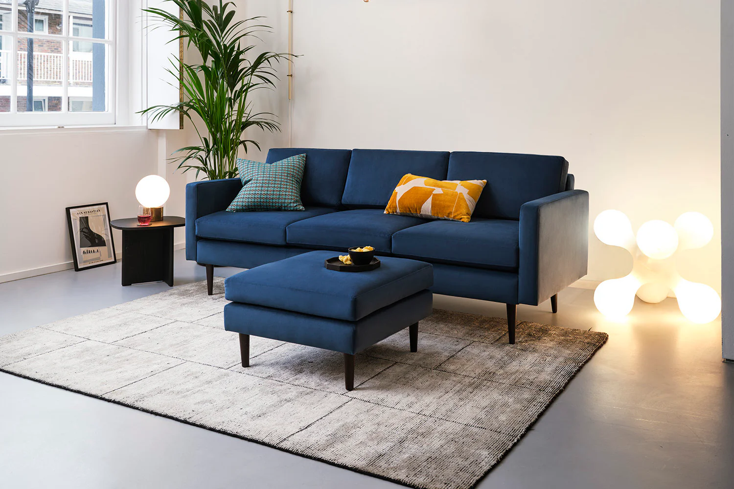 Model 01 3-Seater Sofa with Ottoman, Teal - Image 4