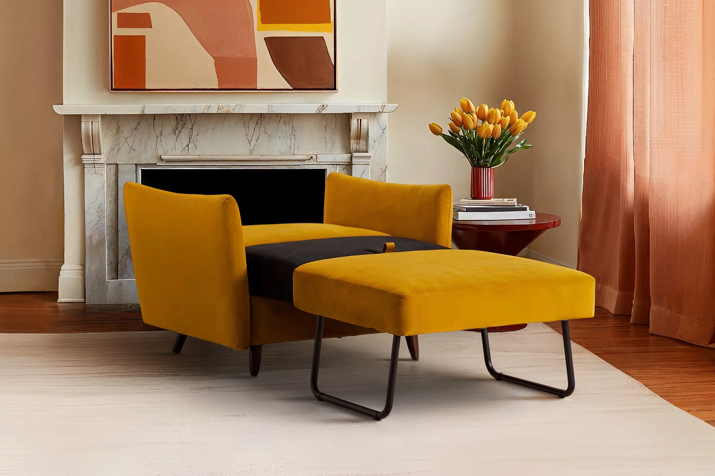 Model 08 Chair Bed Single Sofa Bed, Mustard - Image 4