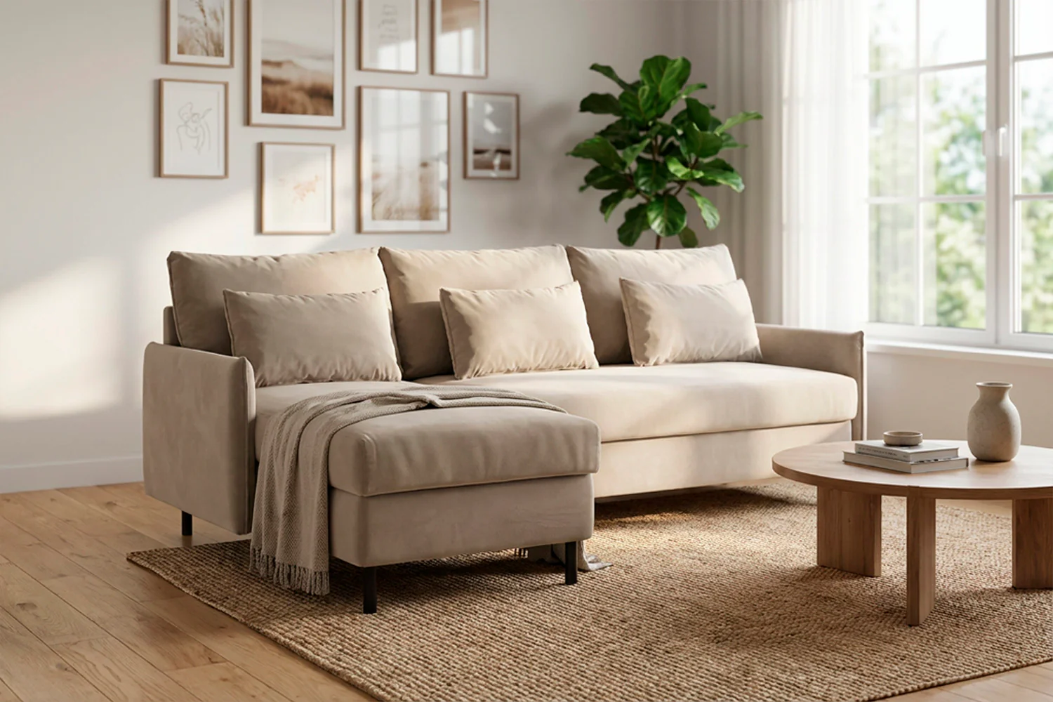 Model 12 Sofa Bed with Storage 3 Seater Left Chaise, Bone - Image 2