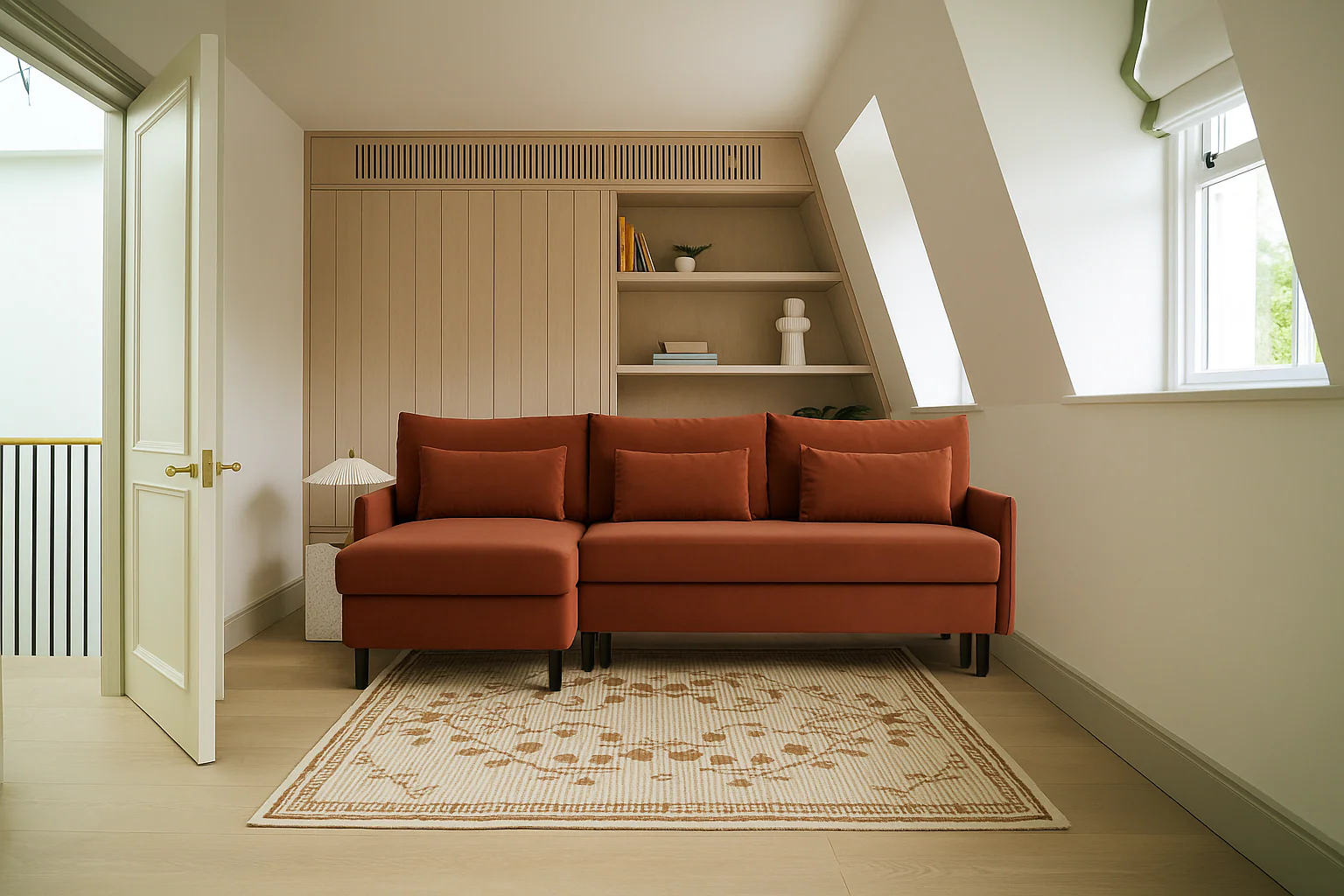 Model 12 Sofa Bed with Storage 3 Seater Left Chaise, Brick - Image 2