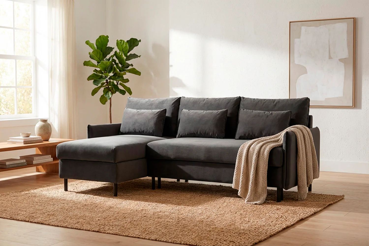 Model 12 Sofa Bed with Storage 3 Seater Left Chaise, Charcoal - Image 2