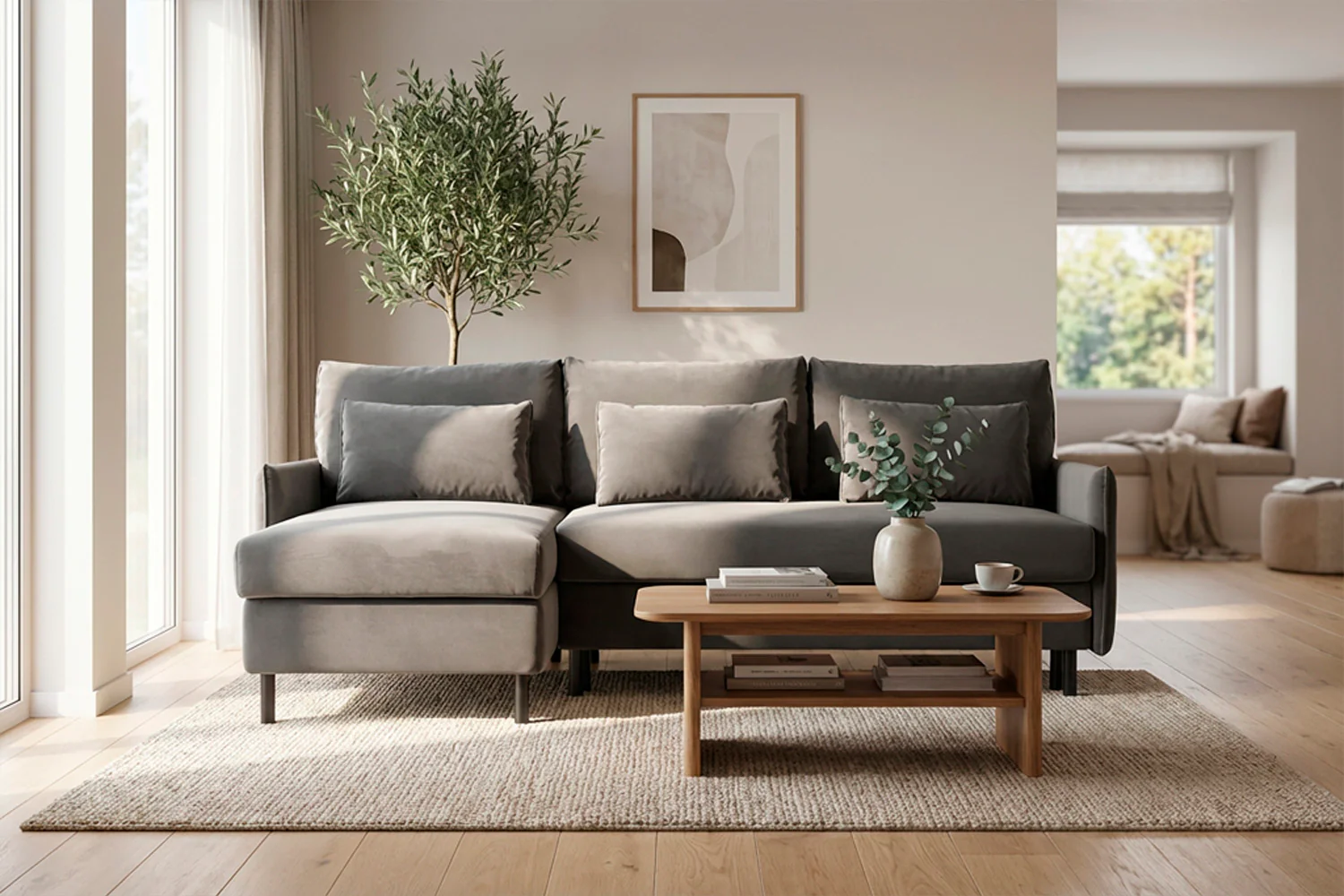 Model 12 Sofa Bed with Storage 3 Seater Left Chaise, Elephant - Image 2