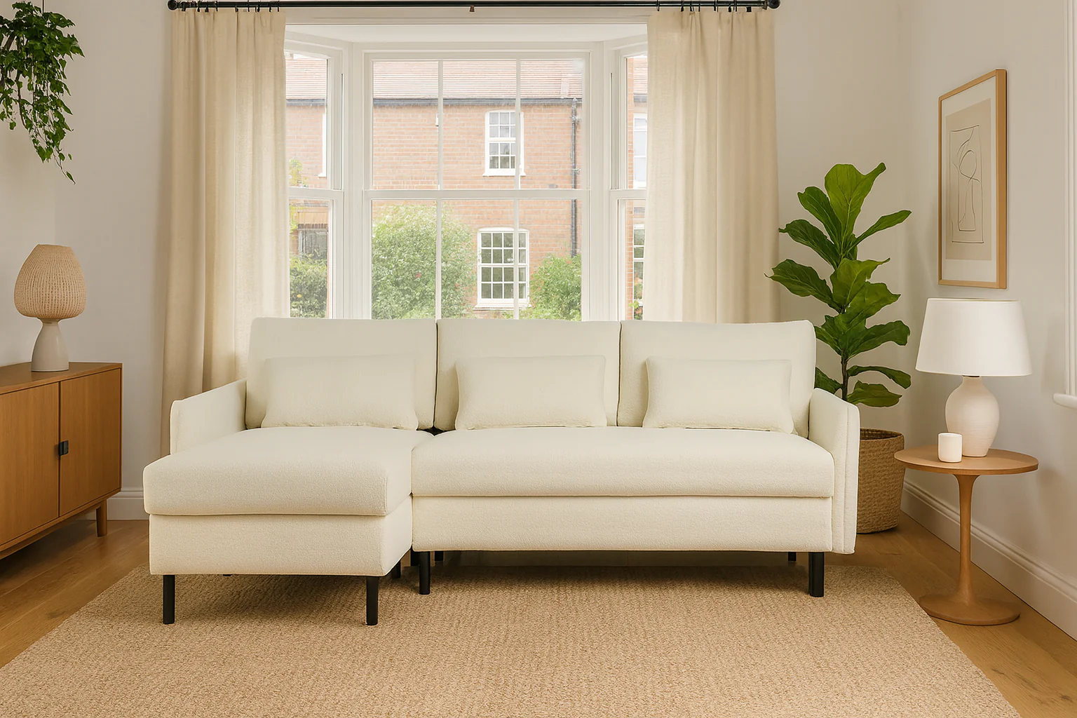 Model 12 Sofa Bed with Storage 3 Seater Left Chaise, Ivory - Image 2