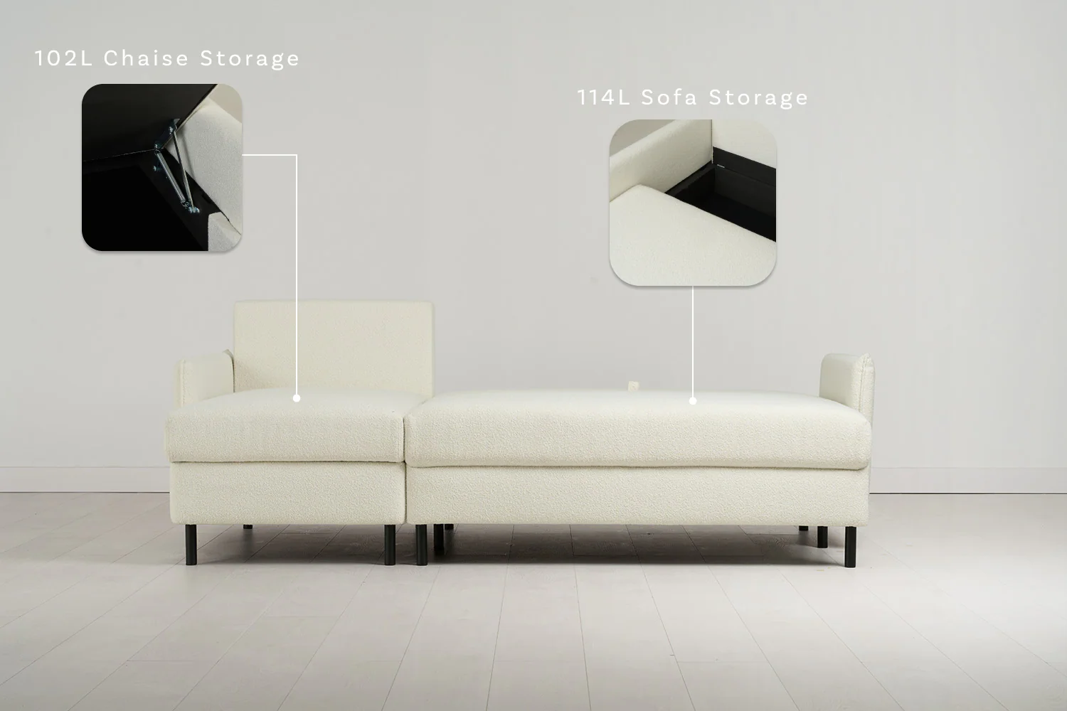 Model 12 Sofa Bed with Storage 3 Seater Left Chaise, Ivory - Image 3