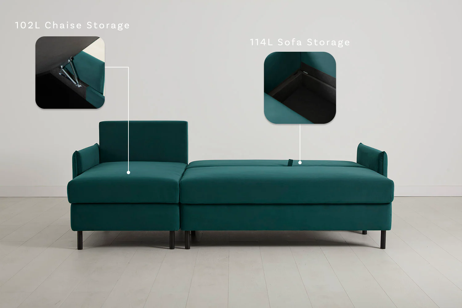 Model 12 Sofa Bed with Storage 3 Seater Left Chaise, Kingfisher - Image 3