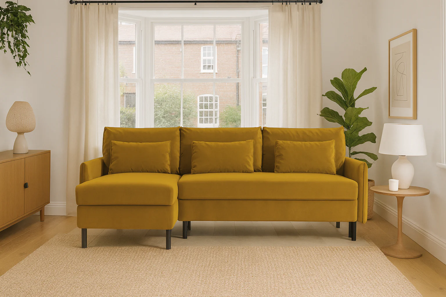 Model 12 Sofa Bed with Storage 3 Seater Left Chaise, Mustard - Image 2