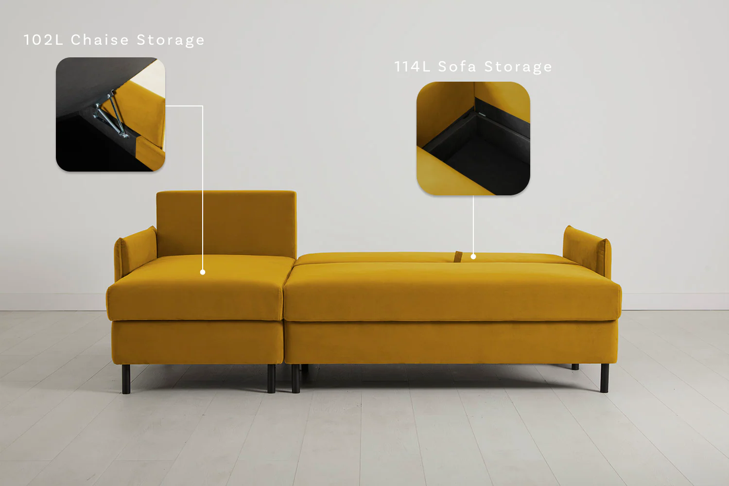 Model 12 Sofa Bed with Storage 3 Seater Left Chaise, Mustard - Image 3