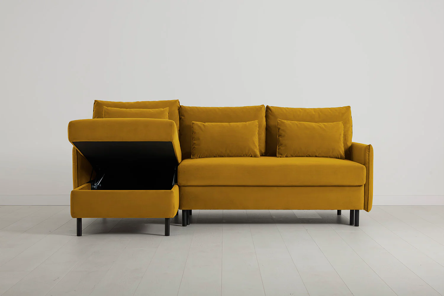 Model 12 Sofa Bed with Storage 3 Seater Left Chaise, Mustard - Image 4