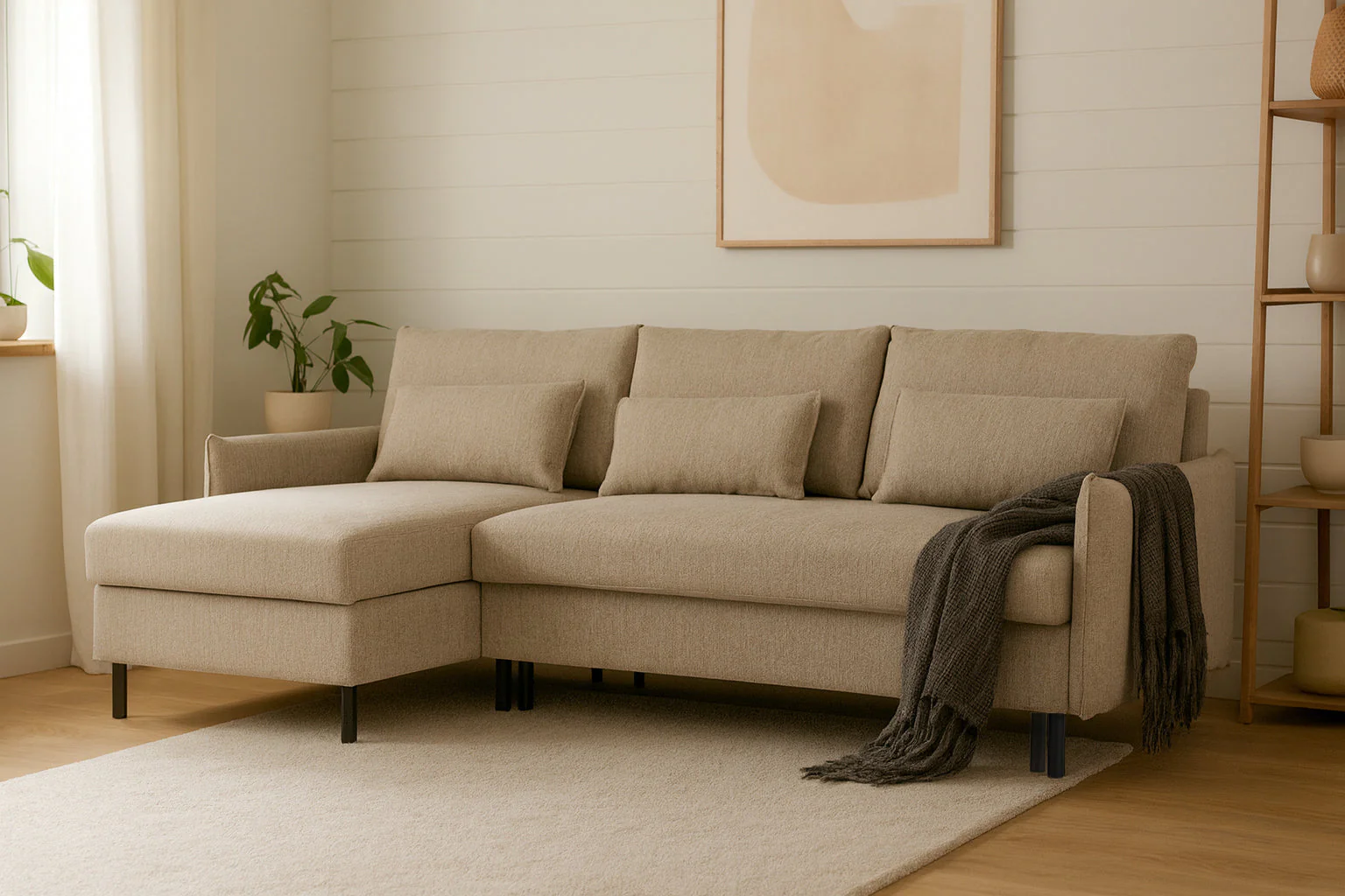 Model 12 Sofa Bed with Storage 3 Seater Left Chaise, Pumice - Image 2