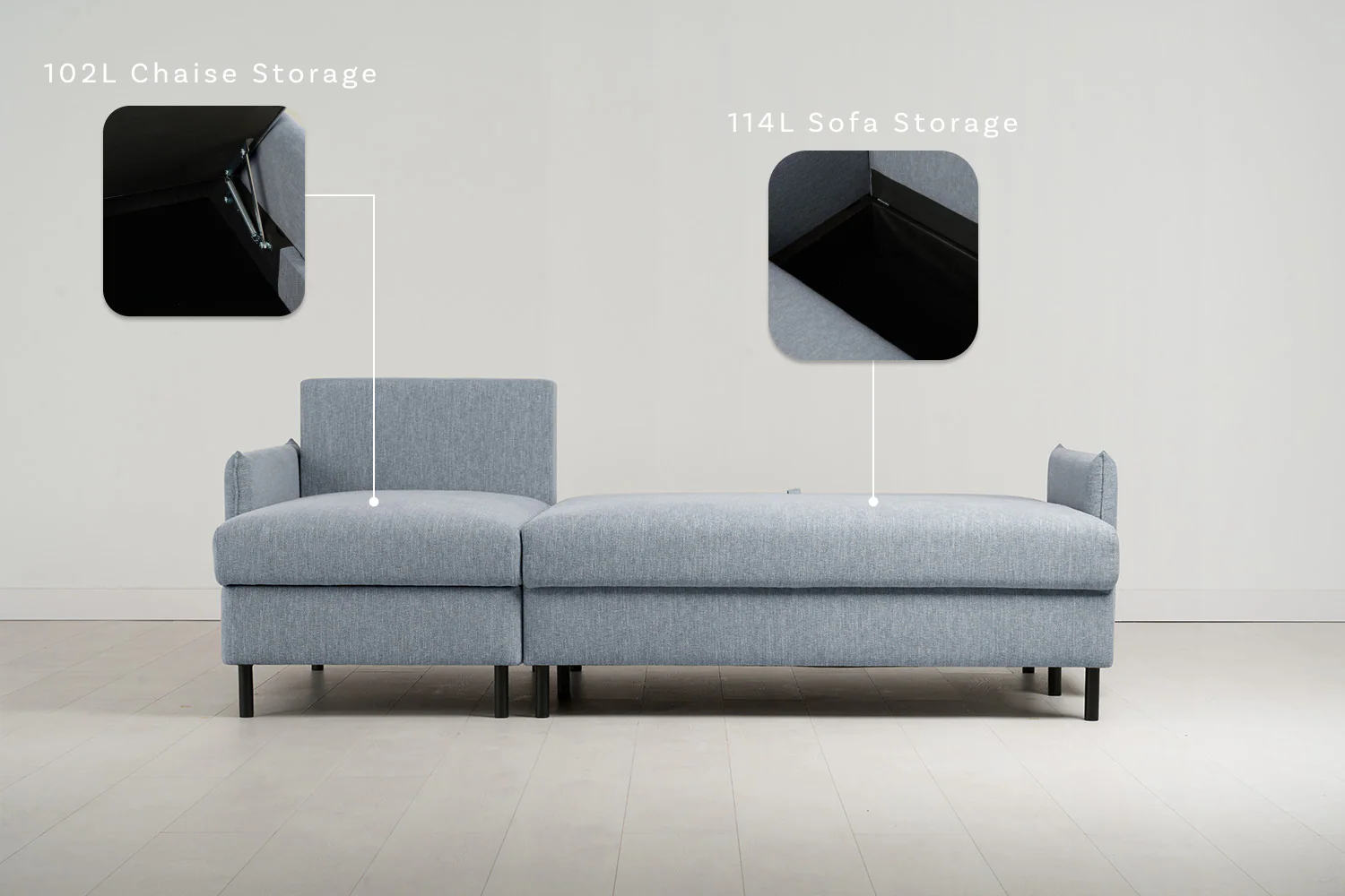 Model 12 Sofa Bed with Storage 3 Seater Left Chaise, Seaglass - Image 3