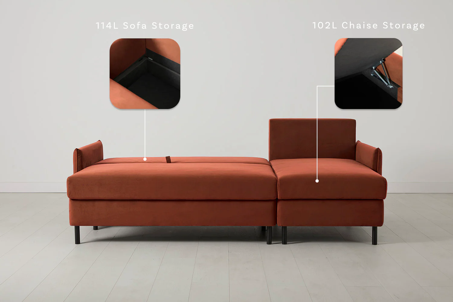 Model 12 Sofa Bed with Storage 3 Seater Right Chaise, Brick - Image 3