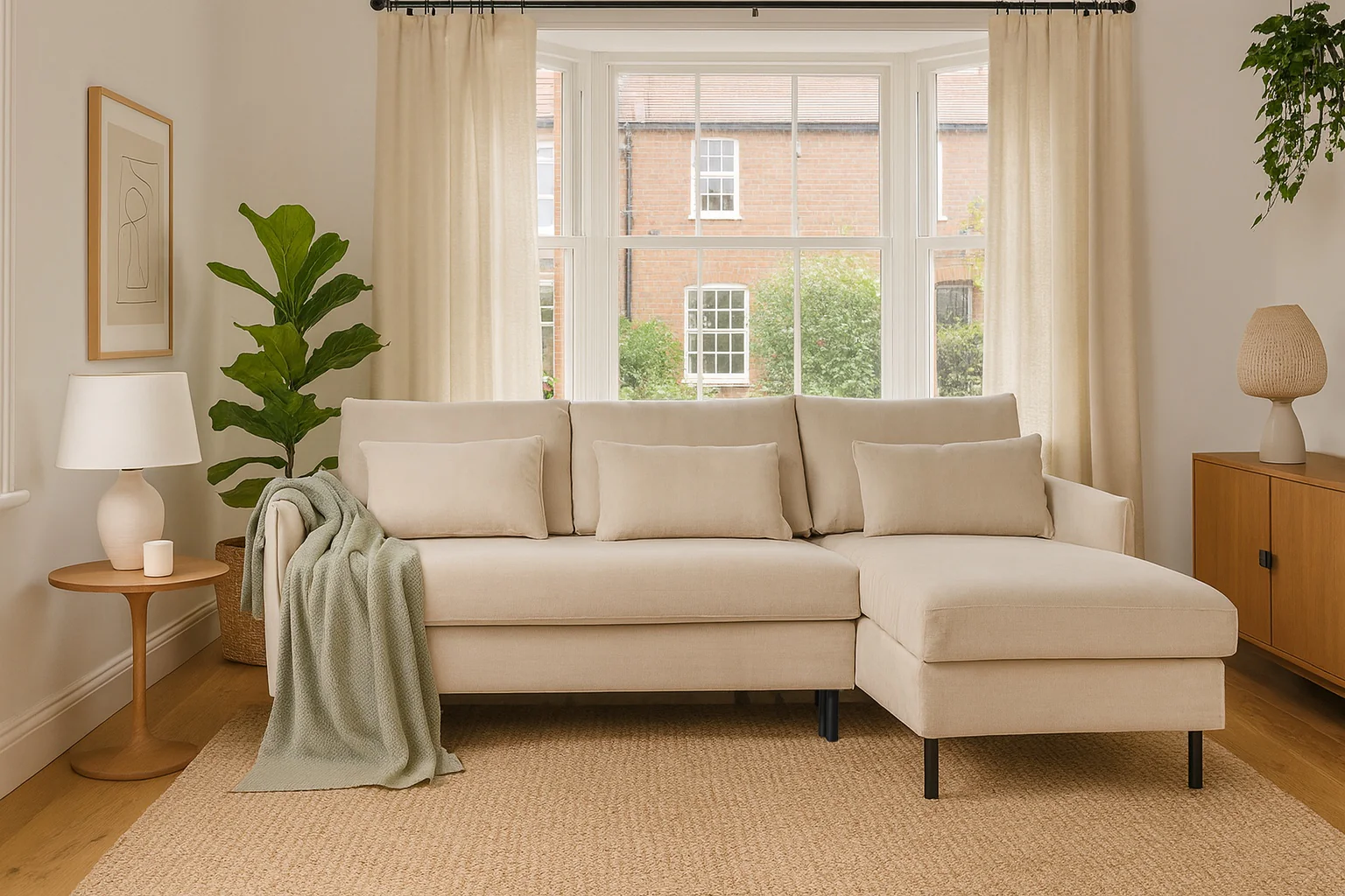 Model 12 Sofa Bed with Storage 3 Seater Right Chaise, Chalk - Image 2