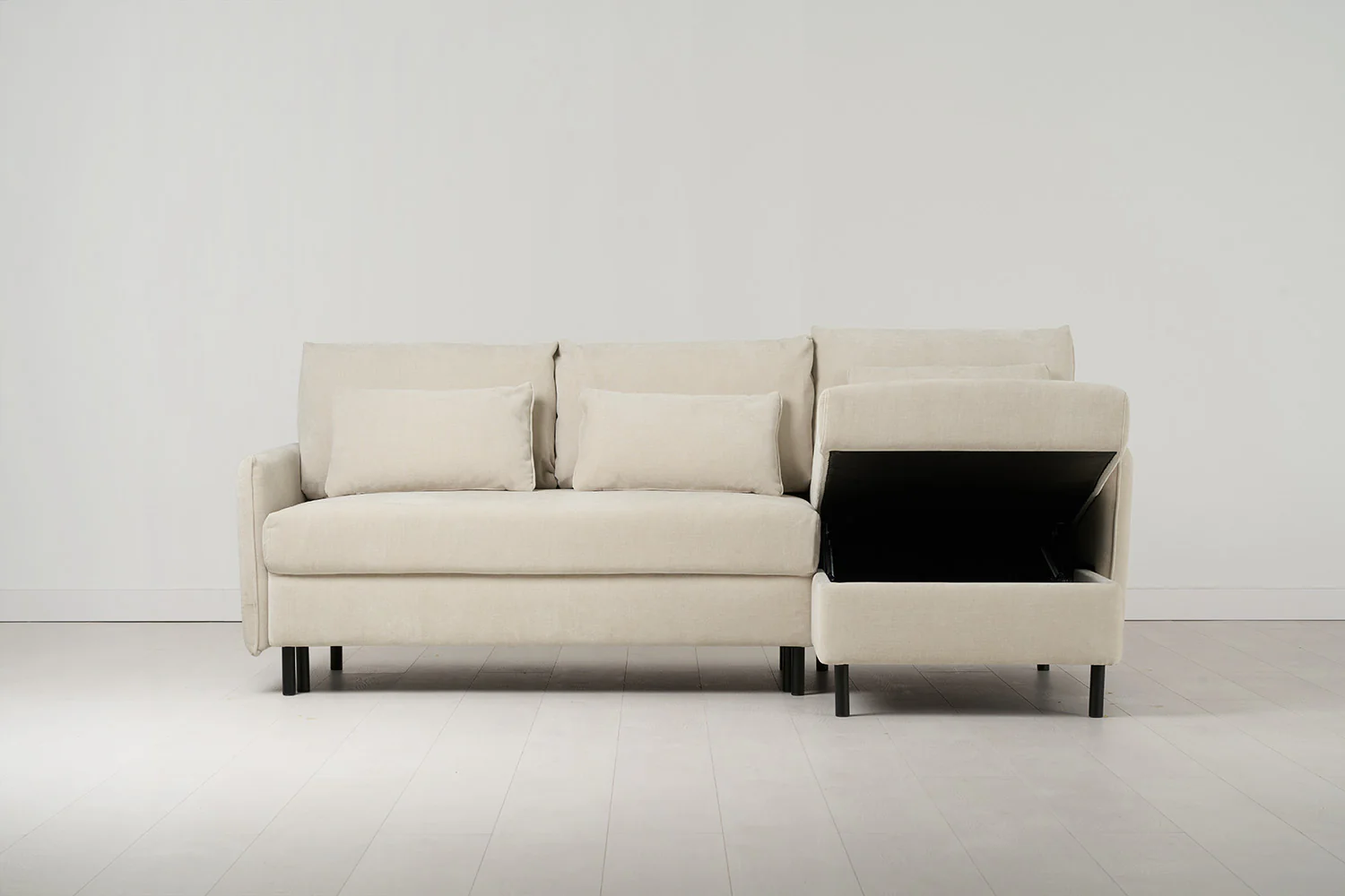 Model 12 Sofa Bed with Storage 3 Seater Right Chaise, Chalk - Image 4