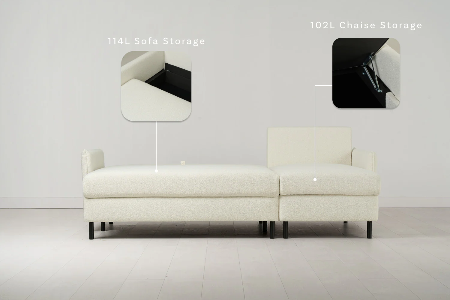 Model 12 Sofa Bed with Storage 3 Seater Right Chaise, Ivory - Image 3