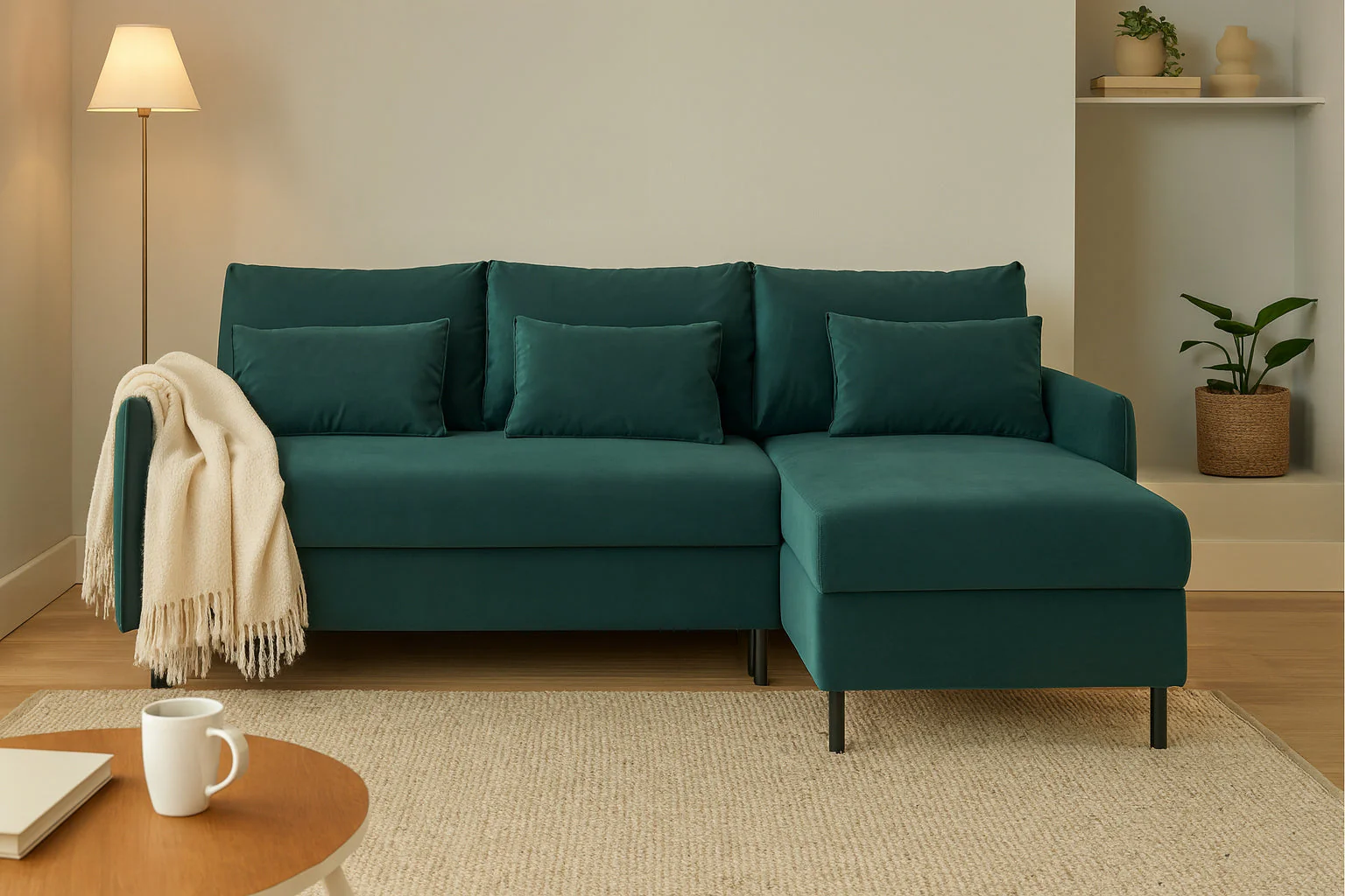Model 12 Sofa Bed with Storage 3 Seater Right Chaise, Kingfisher - Image 2