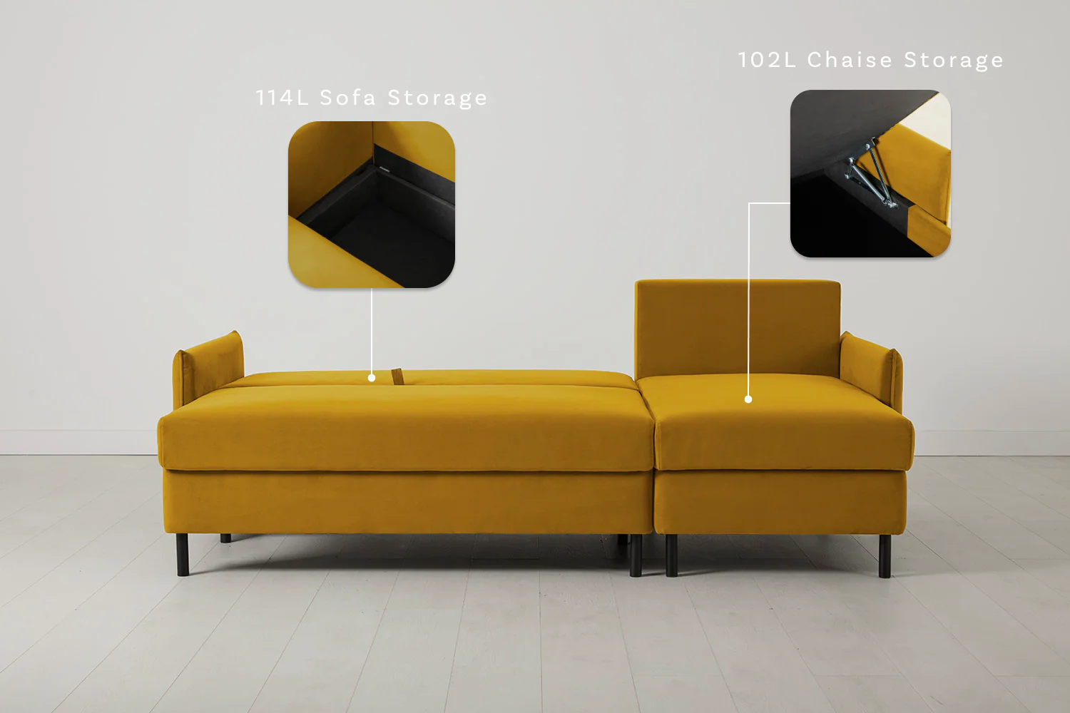 Model 12 Sofa Bed with Storage 3 Seater Right Chaise, Mustard - Image 3