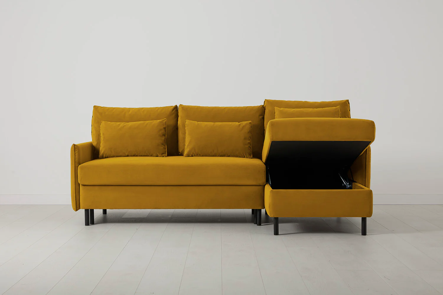 Model 12 Sofa Bed with Storage 3 Seater Right Chaise, Mustard - Image 6