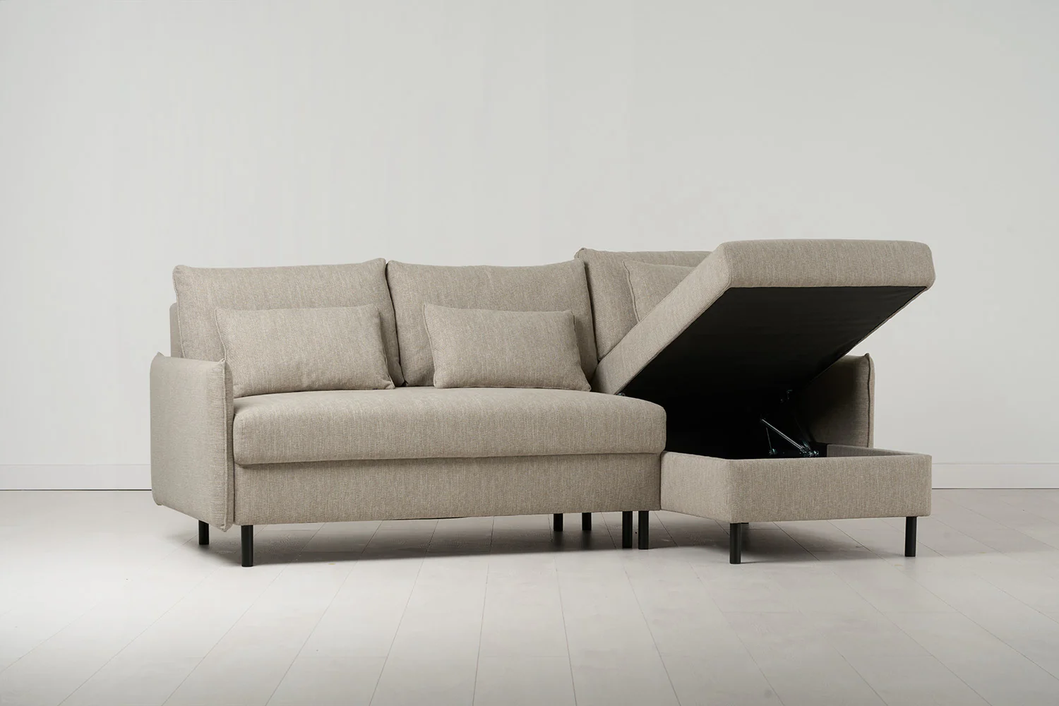 Model 12 Sofa Bed with Storage 3 Seater Right Chaise, Pumice - Image 5