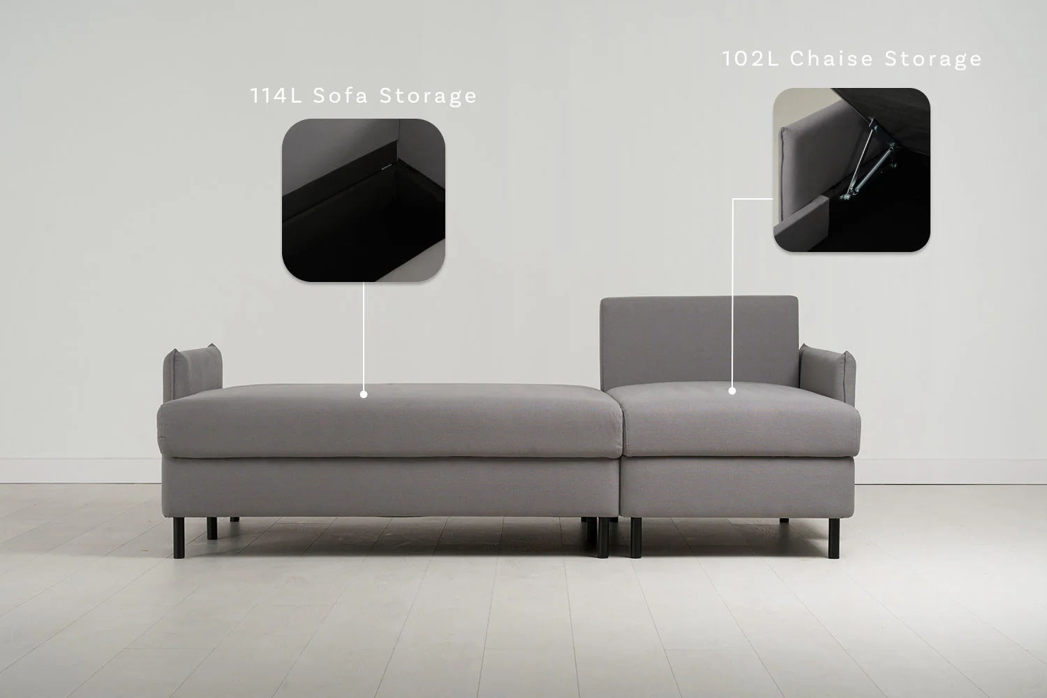 Model 12 Sofa Bed with Storage 3 Seater Right Chaise, Risso - Image 3
