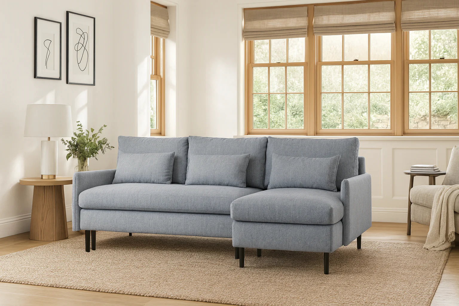 Model 12 Sofa Bed with Storage 3 Seater Right Chaise, Seaglass - Image 2