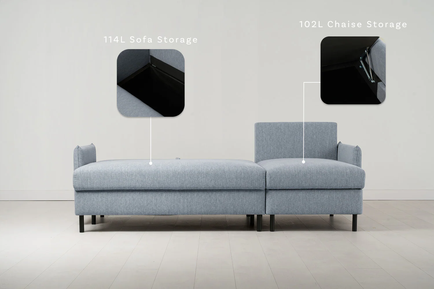 Model 12 Sofa Bed with Storage 3 Seater Right Chaise, Seaglass - Image 3