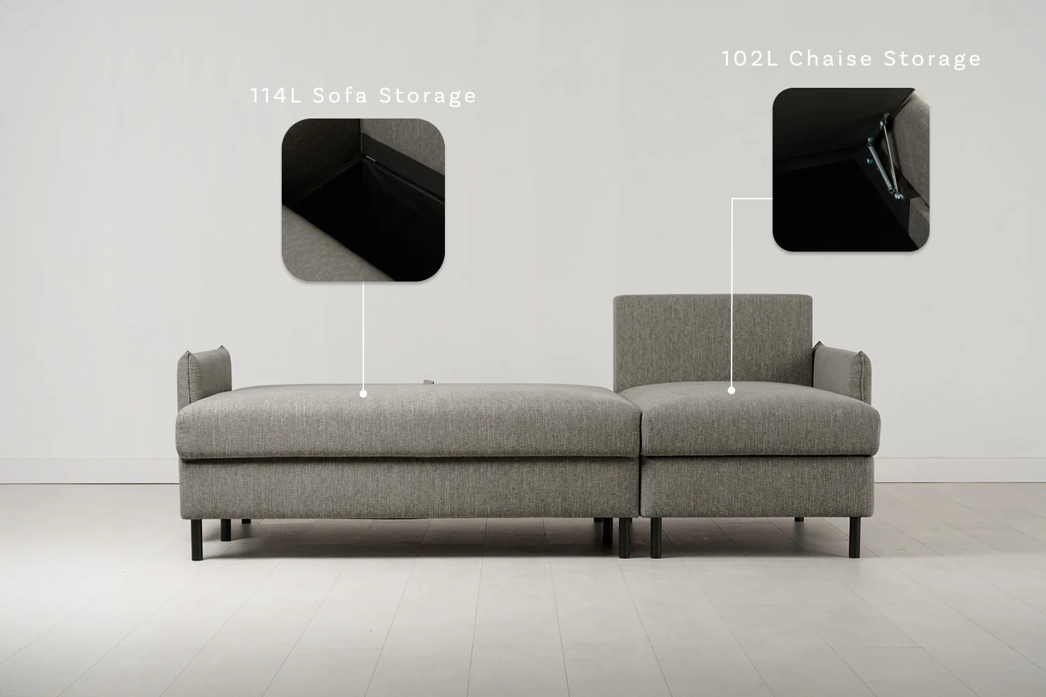 Model 12 Sofa Bed with Storage 3 Seater Right Chaise, Shadow - Image 3