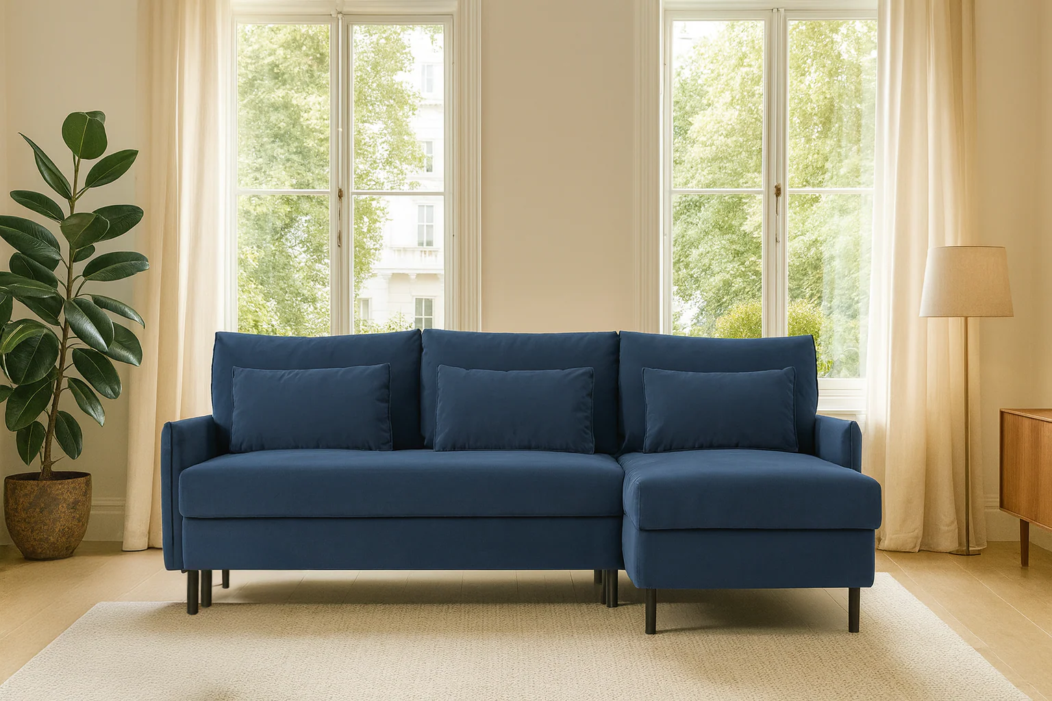 Model 12 Sofa Bed with Storage 3 Seater Right Chaise, Teal - Image 2