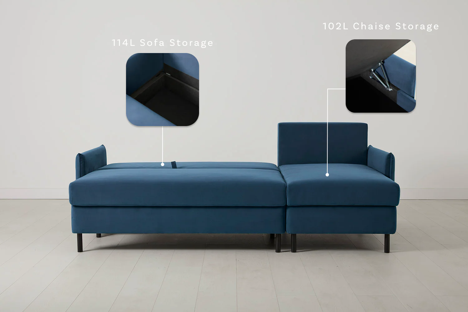 Model 12 Sofa Bed with Storage 3 Seater Right Chaise, Teal - Image 3